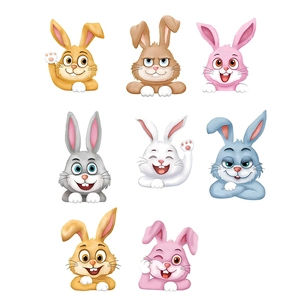 Easter bunny static PVC window stickers with colorful cartoon rabbit designs for kids room