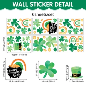 Set of 6 St. Patrick's Day window clings with green clovers and gold coins pots