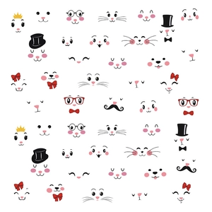 DIY Easter rabbit face stickers set with cute animal eyes, noses and bow tie accessories