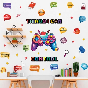 Gamer-themed motivational wall decals with game controller and positive mindset quotes
