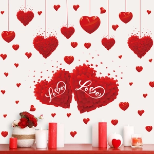 Romantic Love themed heart wall stickers in red PVC for Valentine's Day decor