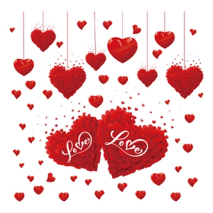 Red heart wall decals with Love text for Valentine's Day atmosphere and home decor