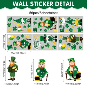 Detaillierte Maße der St. Patrick's Day Wandaufkleber mit Gnomen und Kleeblatt Designs