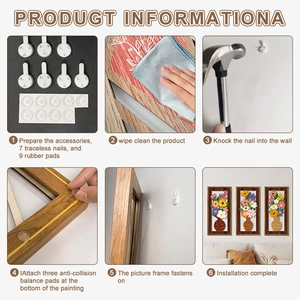 Guía de montaje para juego de 3 placas decorativas de madera con flores y accesorios