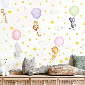 Cartoon animal wall decals with giraffe elephant and lion for nursery room decoration