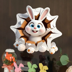 Detail showing 3D Easter bunny wall sticker with cracked effect and decorative eggs