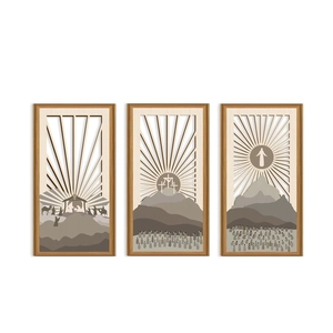 3-piece wooden Easter wall art set featuring nativity, crucifixion, and ascension scenes