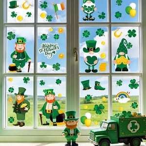 St. Patrick's Day Fensterbilder Wandtattoo Grün Kleeblatt Leprechaun Goldtopf Regenbogen Dekoration Party PVC Statische Aufkleber