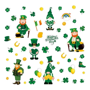 St. Patricks Day Wandsticker mit grünen Gnomen und Kleeblättern aus PVC-Folie