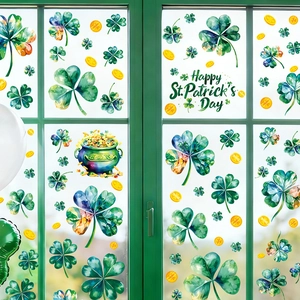 St. Patrick's Day window clings with green clovers and gold coins for glass decor