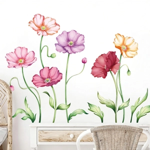 Fresh spring poppy flower wall decals for living room and bedroom home wall decoration