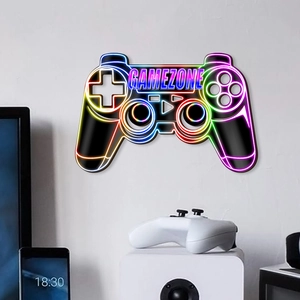 Enseigne néon LED en forme de manette de jeu avec texte Gamezone pour mur
