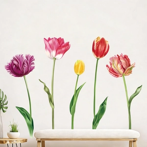 Realistic tulip wall stickers in various colors for home wall decoration