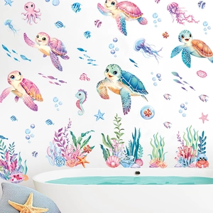 Waterproof ocean sea turtle and fish PVC wall stickers for bathroom nursery decoration