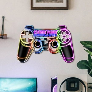 Décoration murale de jeu avec design de manette néon et texte Gamezone pour chambre
