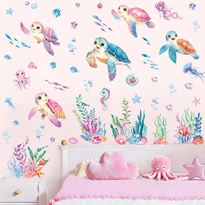 Waterproof PVC sea turtle and ocean fish wall decals for summer bathroom decor