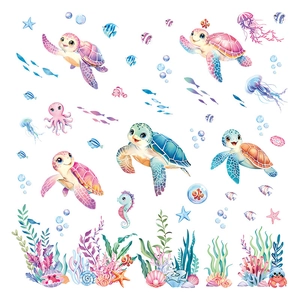 Waterproof PVC ocean animal wall stickers with turtles and colorful sea life for bathrooms