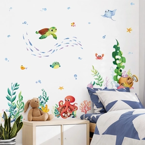 Cartoon ocean animal wall stickers with sea turtles and octopus for nursery decor