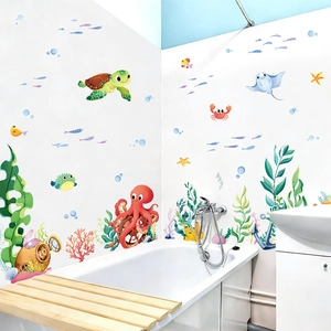 Cartoon Marine Animals Wall Stickers Waterproof PVC Sea World Decals For Bathroom Kids Room Decoration Nursery Wall Art