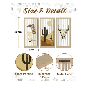 Detail of western cowboy wooden wall decor showing clear printing and metal hook back