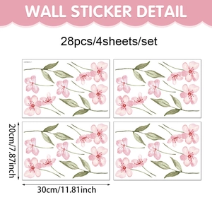 Détails du lot de 4 stickers muraux bohèmes avec 28 fleurs de cerisier roses déco