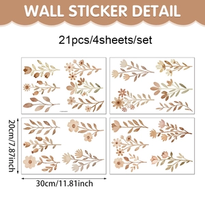 Détails du lot de 21 stickers muraux fleurs à l'aquarelle de format 30x20cm
