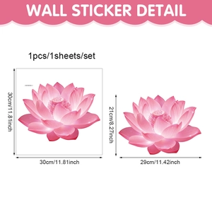 Détail du sticker mural lotus rose imperméable montrant les dimensions de 30cm