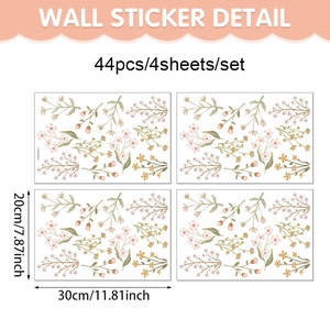 Détail montrant 4 planches de stickers muraux fleurs 30x20cm pour décoration bohème