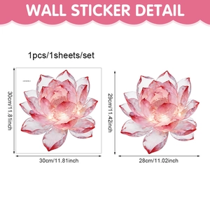 Détail d'un sticker mural lotus rose en PVC avec pétales clairs et dimensions 30x30cm