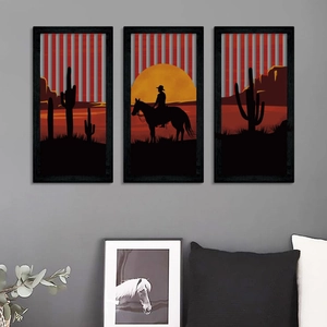 American Vintage Western Cowboy Cactus Desert Wood Wall Decor Hollow Out Wooden Sign Hanging Art For Home Bedroom Decoration