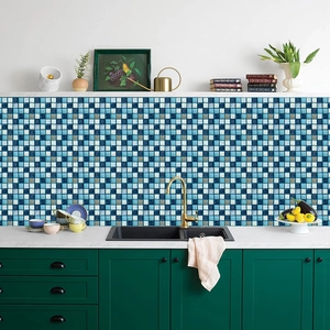 Blue geometric mosaic tile stickers for bathroom and kitchen wall decoration