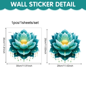 Détail de l'autocollant lotus bleu montrant la taille de 30x30cm et les dimensions réelles