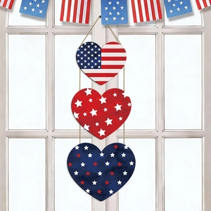 Patriotic Independence Day American Flag Tiered Heart Wooden Hanging Sign July Stars And Stripes Wall Decor Home Ornament
