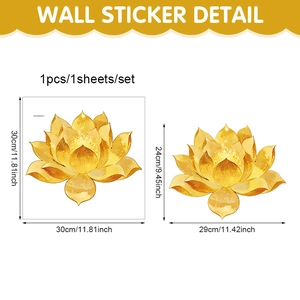 Spécifications détaillées des dimensions du sticker mural lotus doré en PVC avec mesures