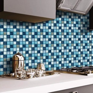 Blue mosaic tile stickers for kitchen backsplash with waterproof PVC finish