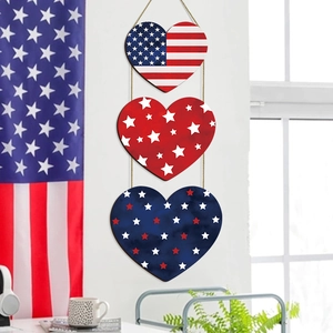 American flag heart wooden sign with patriotic stars and stripes for home wall decor