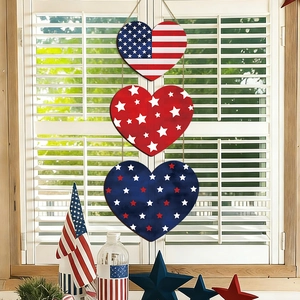 Patriotic wooden heart hanging plaque with American flag design for Independence Day decor