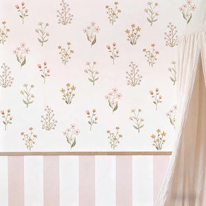 Stickers muraux bohèmes avec fleurs sauvages colorées pour décorer la chambre de petite fille