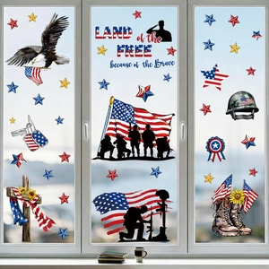 Patriotic 4th of July window clings with bald eagle and soldier silhouettes