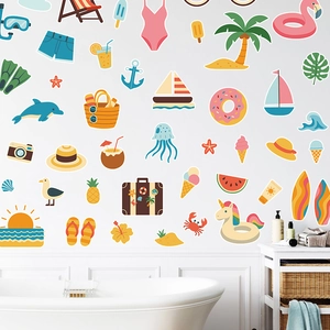 Détail de stickers muraux océan imperméables avec dauphins et palmiers d'été