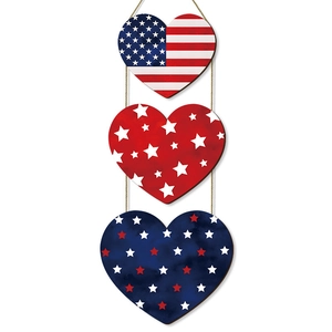 Independence Day patriotic tiered heart wall hanging with American flag star patterns