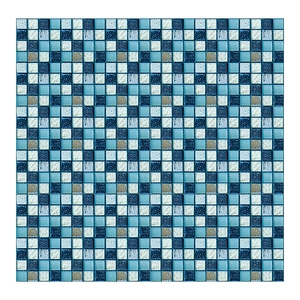 Blue mosaic tile stickers with vintage geometric patterns for bathroom and kitchen decor