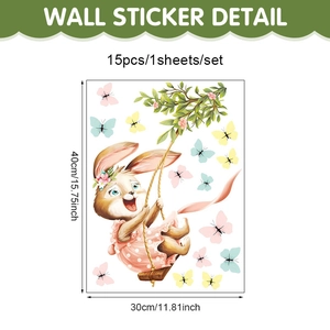 Detailed size chart showing Easter bunny and butterfly window sticker measuring 30x40cm