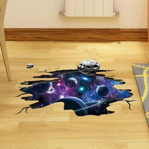 3D Outer Space Wall Sticker Broken Wall Floor Decal Cosmic Planets Galaxy Nebula Removable Self Adhesive PVC Home Decor