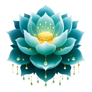 Autocollant mural lotus bleu-vert artistique avec centre lumineux et gouttes de bijoux