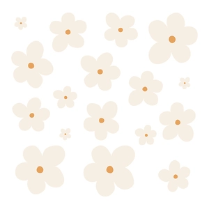 Floral wall stickers with hand-painted daisies in beige and orange for bedroom decor