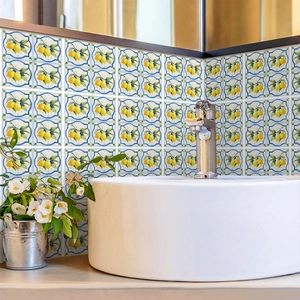 Mediterranean lemon pattern PVC self-adhesive tile stickers for kitchen and bathroom wall deco