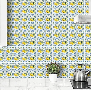 Self-adhesive Mediterranean lemon tile stickers for kitchen backsplash and wall decor
