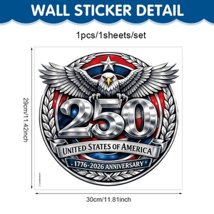 Detail view of USA 250th anniversary sticker with eagle and shield, sized 29x30 cm