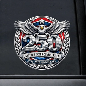 US 250th anniversary car window sticker with bald eagle and 1776-2026 metallic design